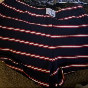 PARKE Women's Navy and Red Striped Shorts